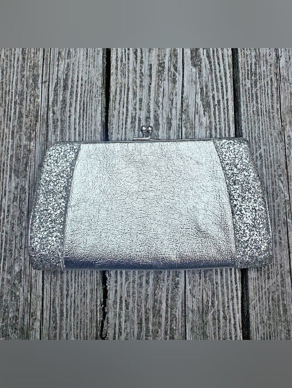 silver shimmer • mid century glitter and vegan leather convertable clutch